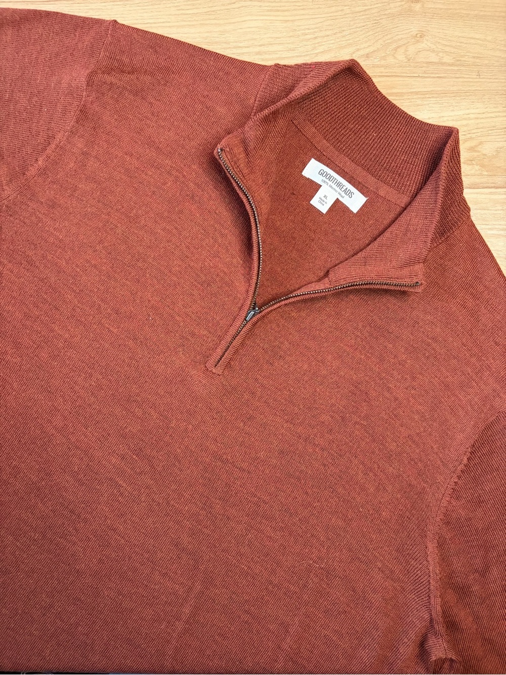 Goodthreads Rust Brown Merino Wool 1/4 Zip Sweater XL